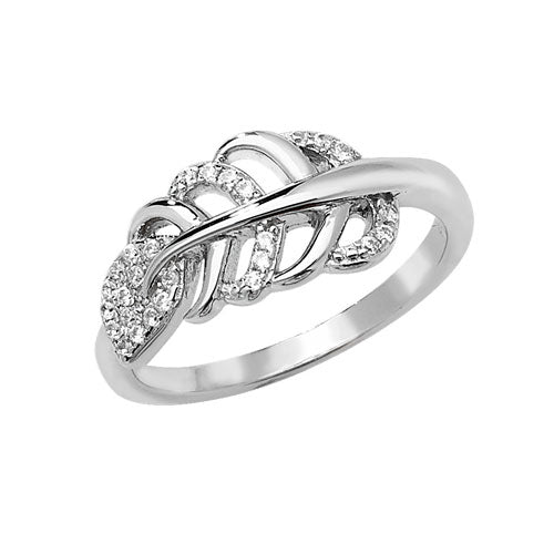 Silver Curling Feather Ring with CZ Rings Treasure House Limited L 