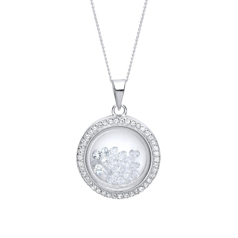 Silver Floating CZ Round Pendant Necklaces & Pendants Ian Dunford 