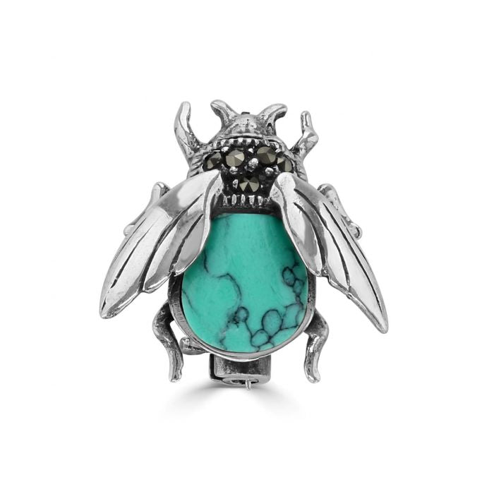 Silver fly brooch with turquoise stone Jewellery Carathea.