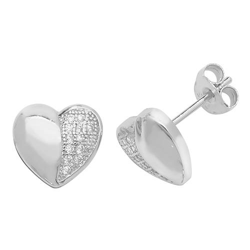 Pave and Polished Silver Heart Stud Earrings Earrings Treasure House Limited 