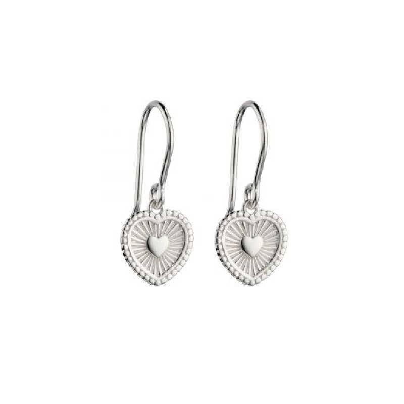 Silver Heart Drop Earrings with Sunray Design Earrings Gecko 