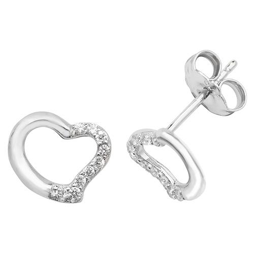 Silver Open Heart Earrings with Pave CZ Jewellery Carathea