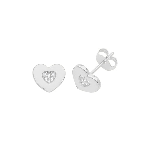 Silver Rhodium Plated CZ Heart Earrings Treasure House Limited 