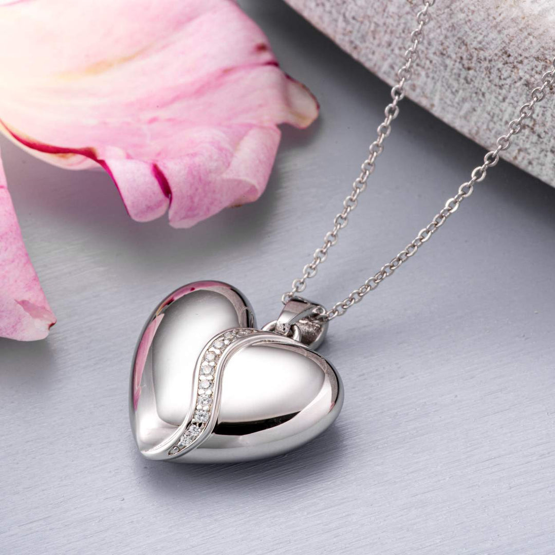 Silver Heart Shaped Memorial Ashes Pendant with Crystals (Self-Fill) Memorial EverWith