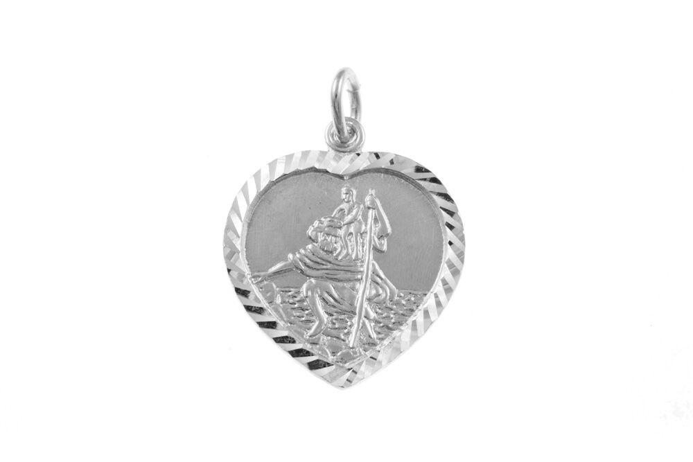 Silver Heart Shaped St Christopher Pendant Jewellery Carathea