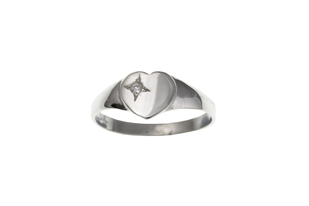 Ladies Silver Heart Signet Ring with CZ Rings Ian Dunford L