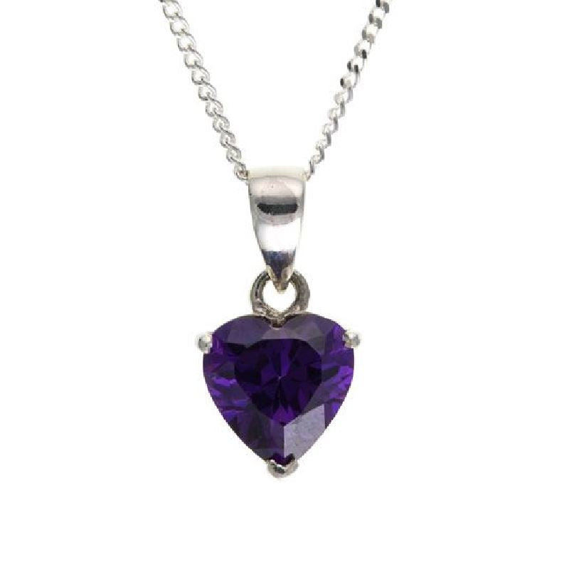Silver Pendant with Amethyst Cubic Zirconia Heart Jewellery Ian Dunford 