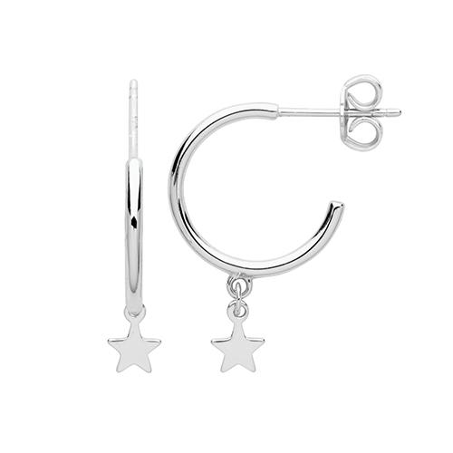 Silver Hoop Earrings with Star Charm Jewellery CARATHEA