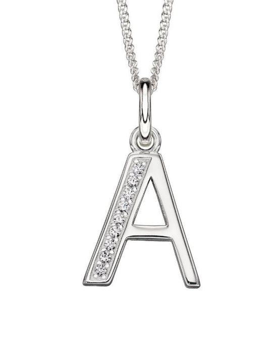 Silver Alphabet Initial A Pendant with CZ Jewellery Gecko 