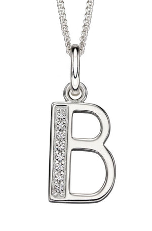 Silver Alphabet Initial Pendant with CZ Jewellery Gecko B 