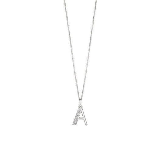 Silver Alphabet Initial A Pendant with CZ Jewellery Gecko 