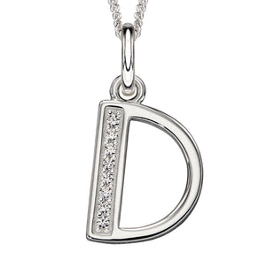 Silver Alphabet Initial Pendant with CZ Jewellery Gecko D 