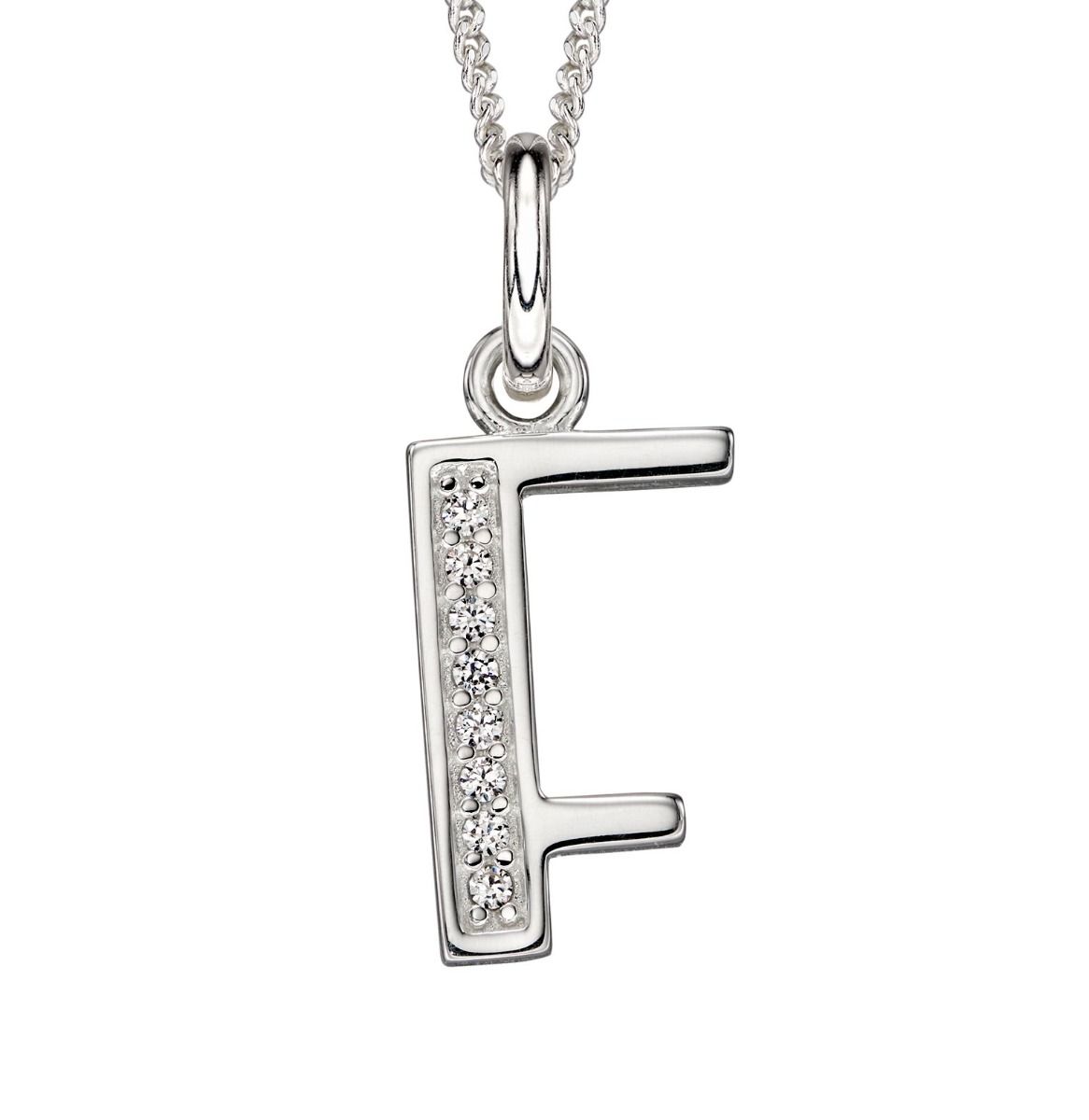 Silver Alphabet Initial Pendant with CZ Jewellery Gecko F 