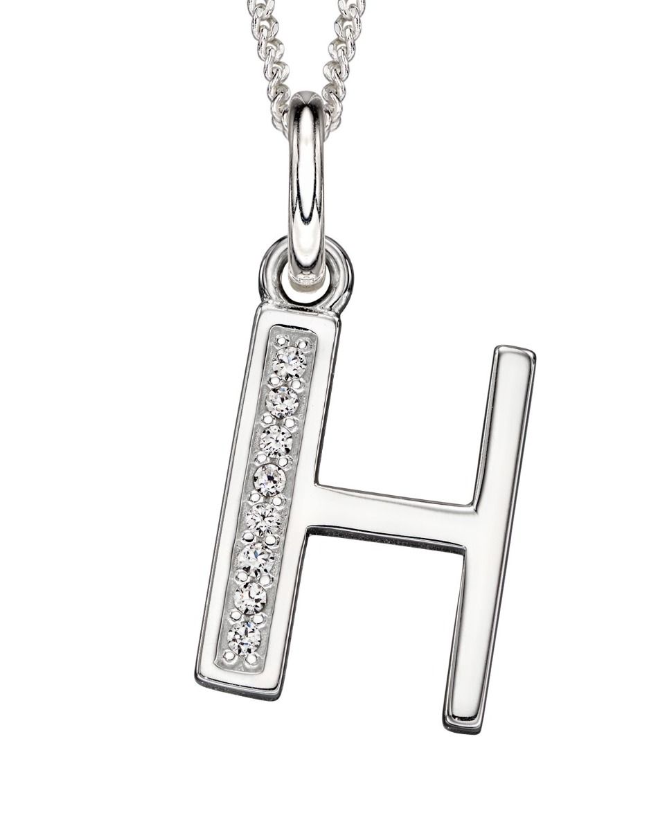 Silver Alphabet Initial Pendant with CZ Jewellery Gecko H 