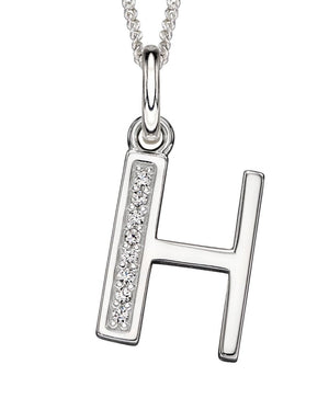 Silver Alphabet Initial Pendant with CZ Jewellery Gecko H 
