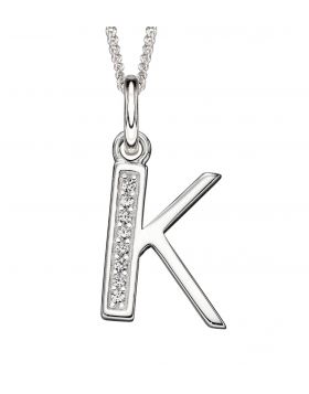 Silver Alphabet Initial Pendant with CZ Jewellery Gecko K 