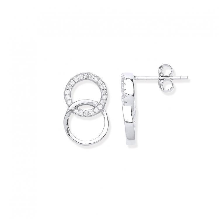 Silver Earrings with Interlocking Circles Jewellery Hanron 