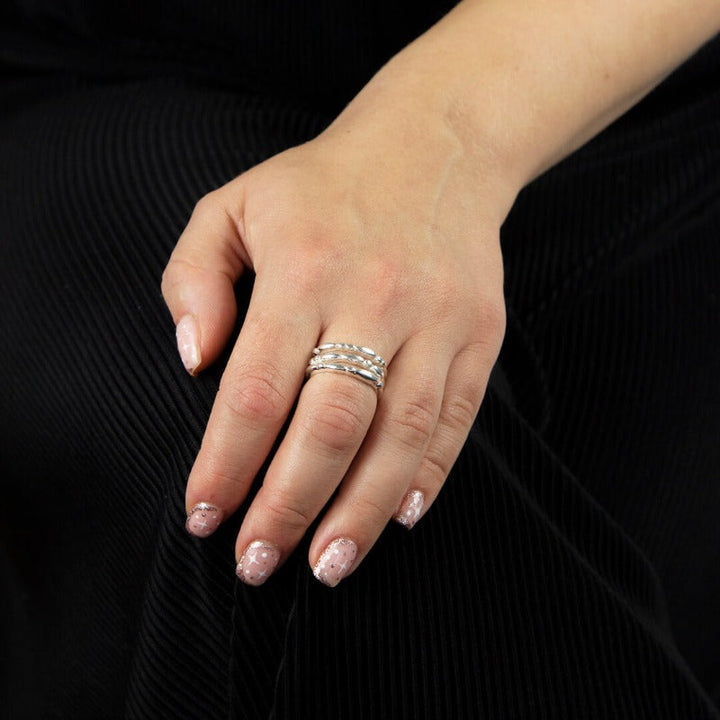 Ladies Silver Triple Strand Bud Ring Rings Gecko