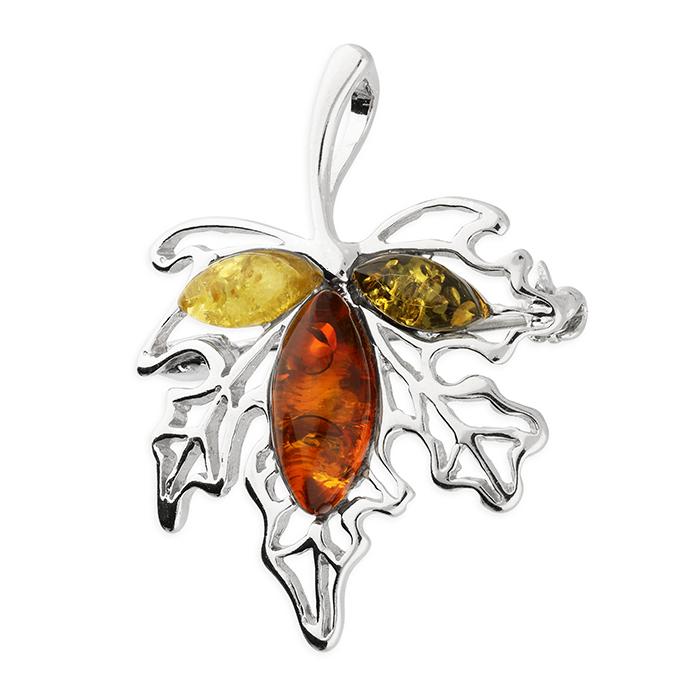 Silver Leaf Brooch with Amber Jewellery CME 
