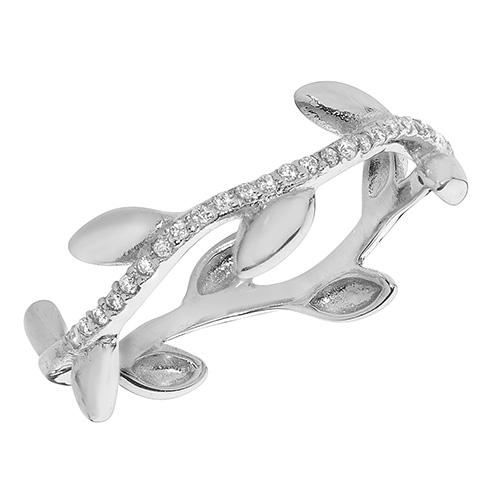 Silver Leaf Design Ring with Cubic Zirconia Rings Treasure House Limited L