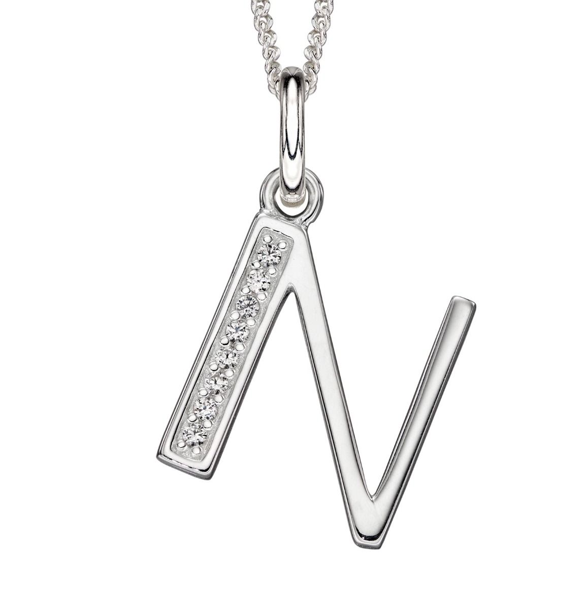 Silver Alphabet Initial Pendant with CZ Jewellery Gecko N 
