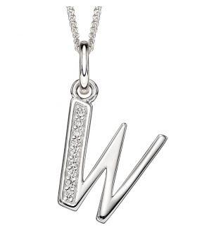 Silver Alphabet Initial Pendant with CZ Jewellery Gecko W 