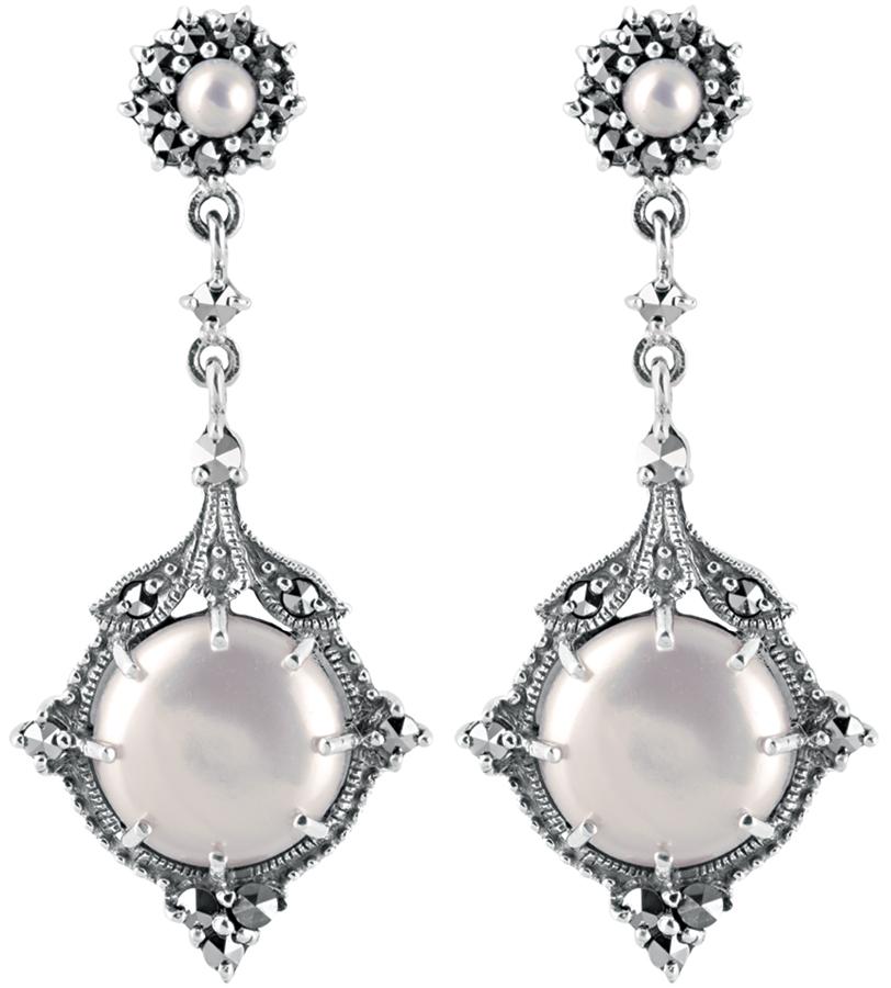 Silver Marcasite Earrings with Cultured Pearls Jewellery Ari D Norman 