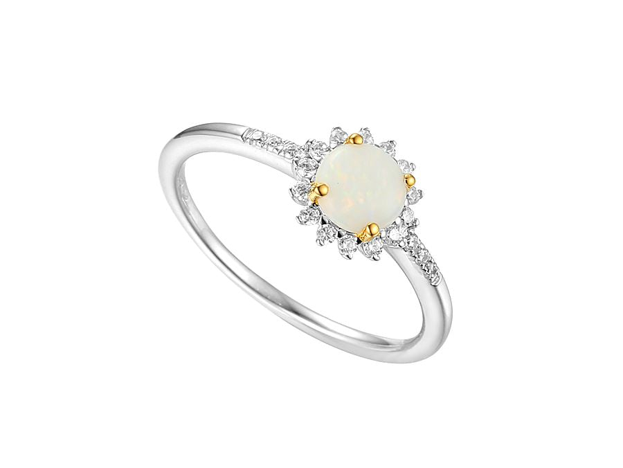 Silver Ring with Round Opal and Cubic Zirconia's Carathea 