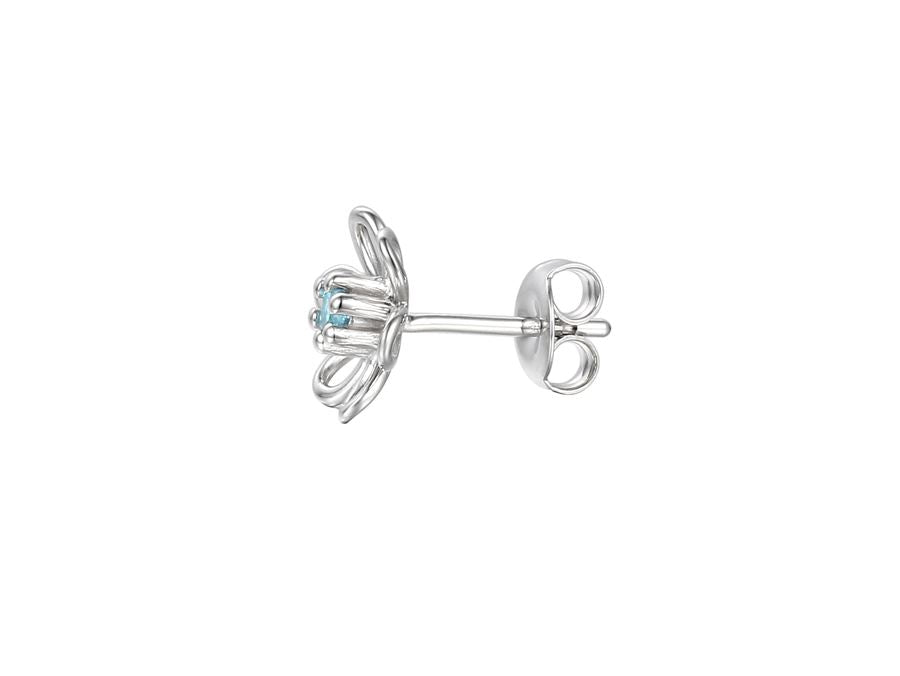 Silver Open Flower Stud Earrings with Central Blue Topaz Amore