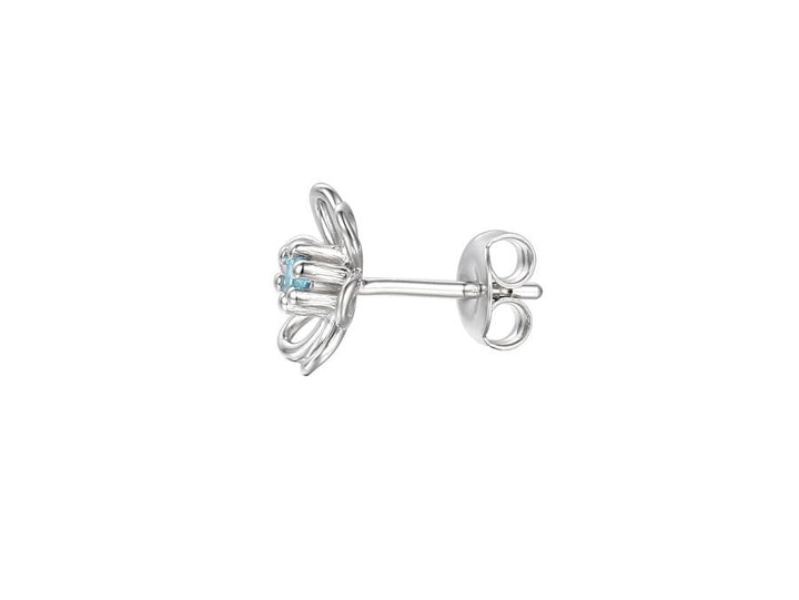 Silver Open Flower Stud Earrings with Central Blue Topaz Amore