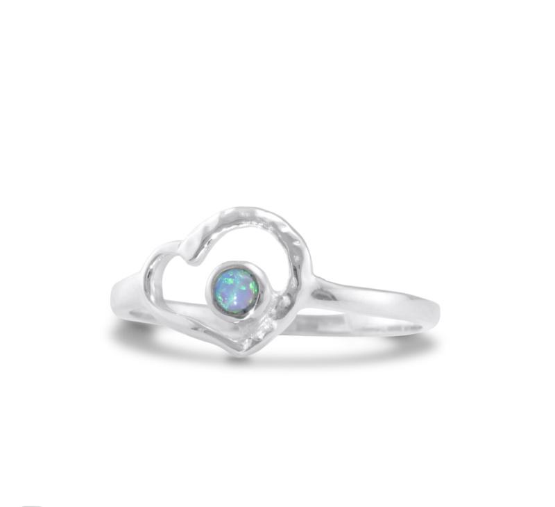 Silver Open Heart Ring with Opalite Rings Banyan K 