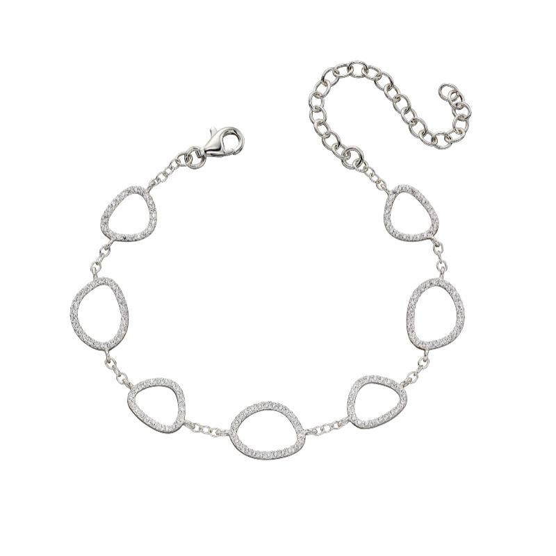 Silver Open Pebble Shape Bracelet with CZ Jewellery Carathea