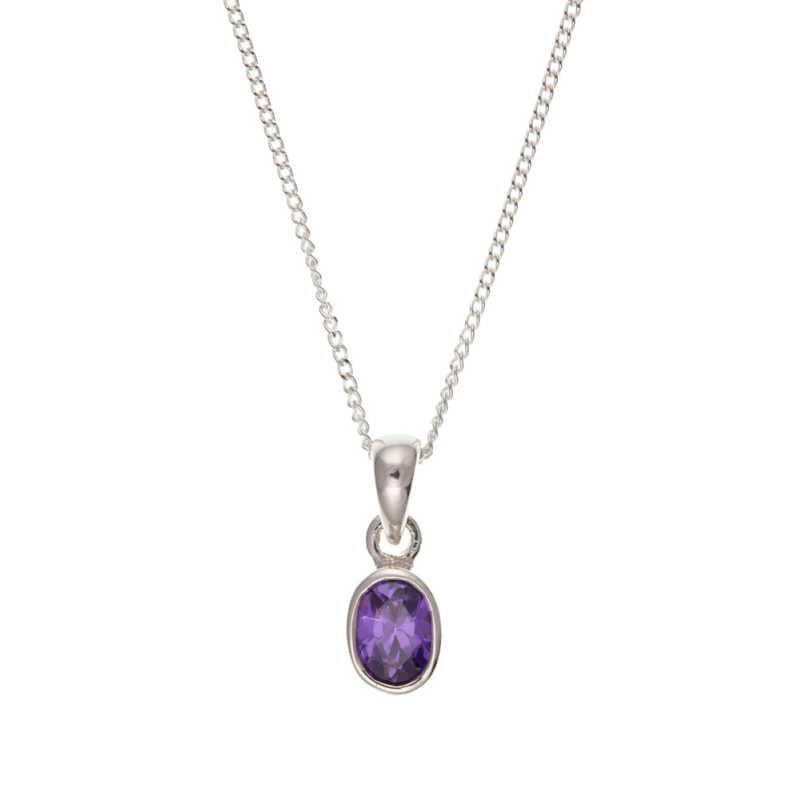 Silver Oval Amethyst Pendant with Chain Necklaces & Pendants Carathea