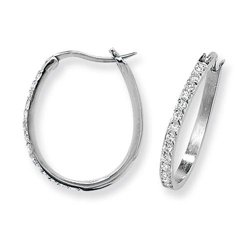 silver oval hoop earrings with CZ