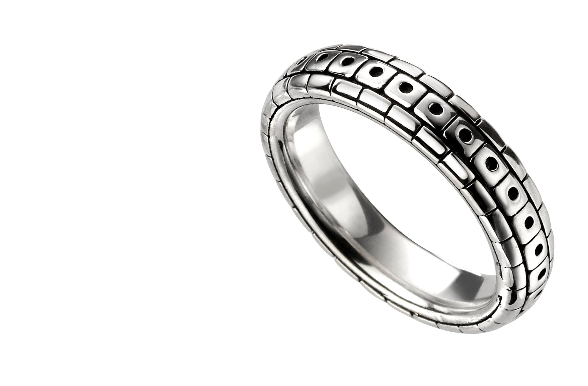 Men's Silver Oxidised Patterned Ring Men's Rings Gecko O+ (56) 