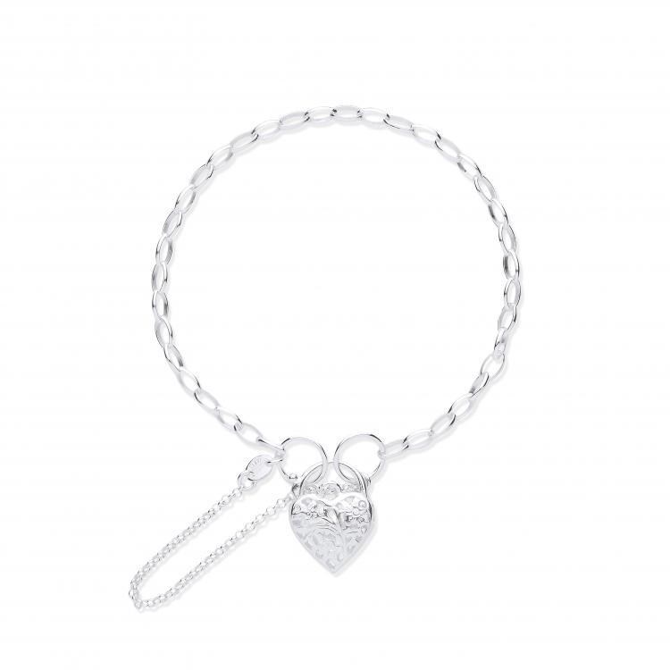 Silver Padlock Charm Open Link Bracelet Jewellery Hanron