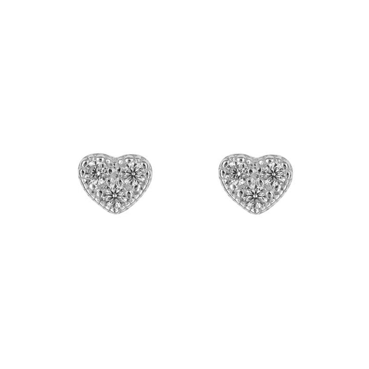 Recycled Silver Three CZ Heart Stud Earrings Earrings Gecko