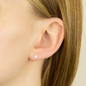 Recycled Silver Three CZ Heart Stud Earrings Earrings Gecko 