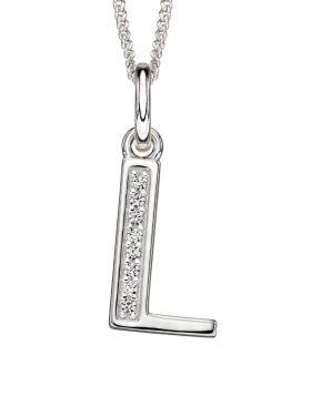 Silver Alphabet Initial Pendant with CZ Jewellery Gecko L 
