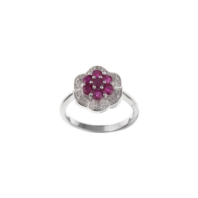 Silver Real Ruby and Diamond Cluster Ring Jewellery Ian Dunford K 