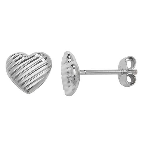 Silver Ribbed Heart Stud Earrings Jewellery Treasure House Limited 