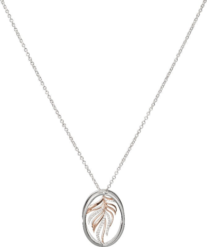 Silver and Rose Gold Openwork Feather Pendant with CZ Necklaces & Pendants Unique 