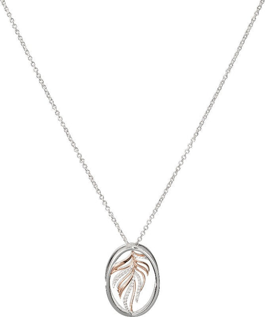 Silver and Rose Gold Openwork Feather Pendant with CZ Necklaces & Pendants Unique 