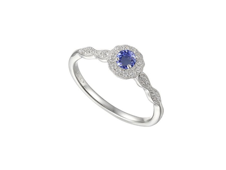 Silver Round Tanzanite and CZ Halo Cluster Ring Rings Carathea