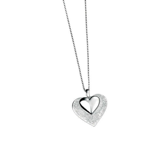 Scratched and Polished Silver Hearts Pendant Necklaces & Pendants Carathea 