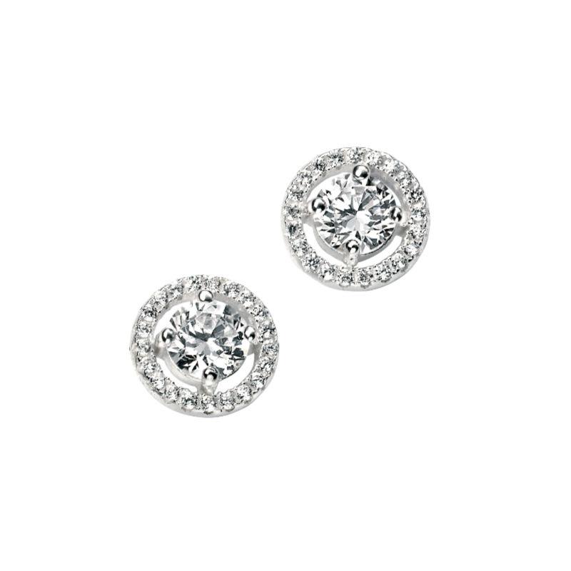 Silver Round CZ with Pave Halo Stud Earrings Jewellery Carathea