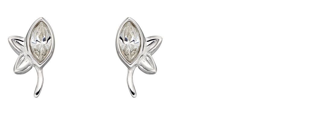 Silver Earrings with Swarovski Crystal Leaf - Carathea