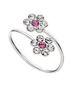 Silver White and Pink Crystal Flower Toe Ring Jewellery Gecko 