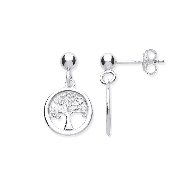 Silver Tree of Life Drop Earrings Jewellery Hanron
