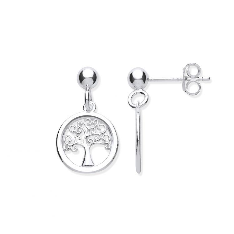 Silver Tree of Life Drop Earrings Jewellery Hanron 